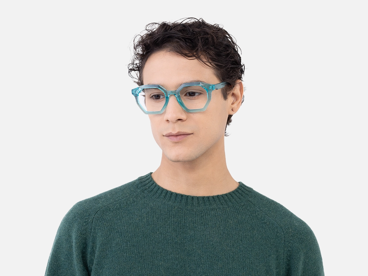 Crystal Bright Cyan Geometric Glasses 43