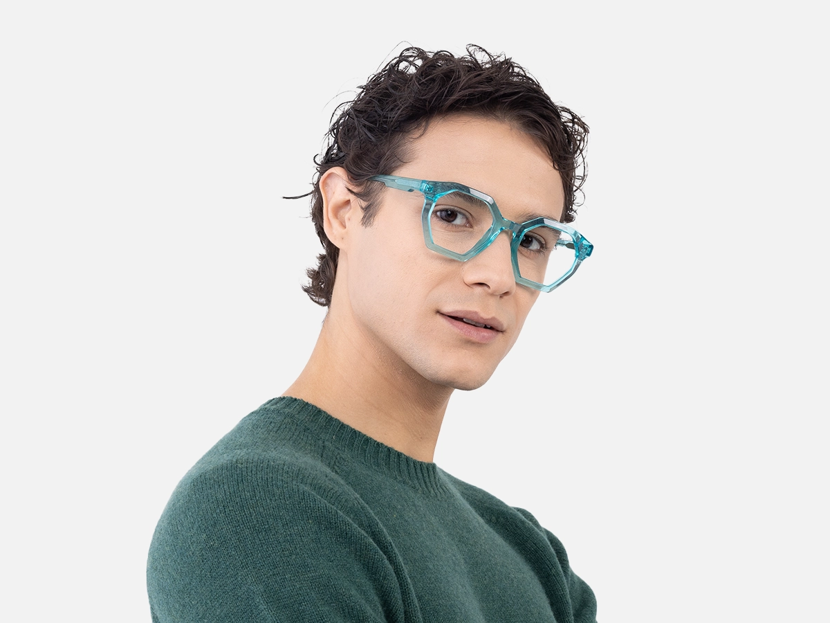 Crystal Bright Cyan Geometric Glasses 42