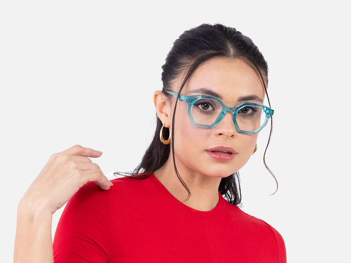 Crystal Bright Cyan Geometric Glasses 52