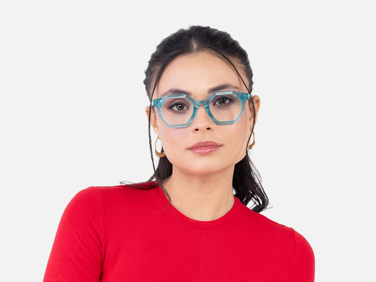 Crystal Bright Cyan Geometric Glasses 51