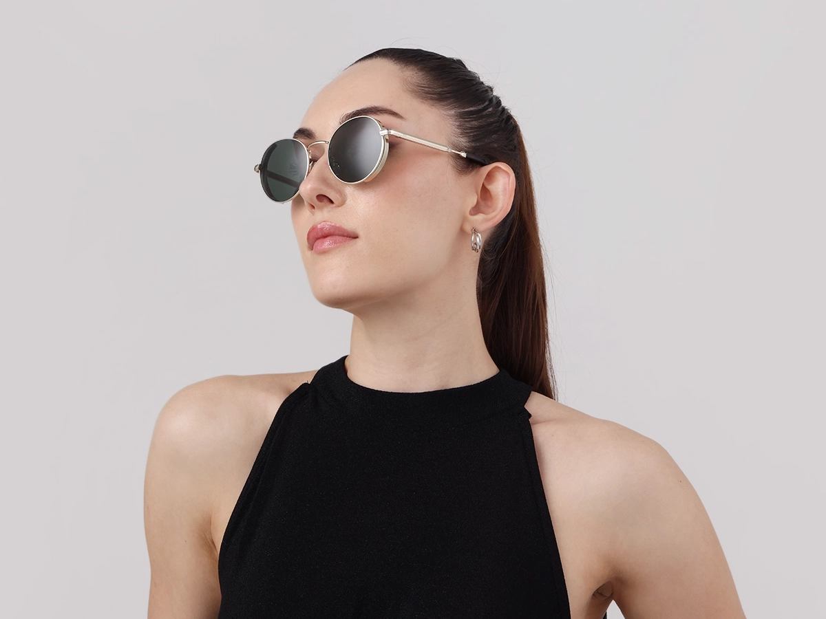 Champagne Gold Round Metal Sunglasses | Specscart-52