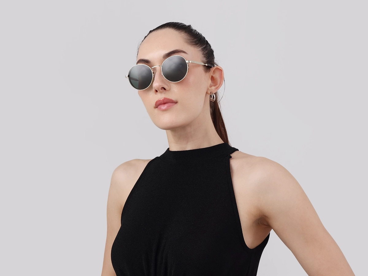 Champagne Gold Round Metal Sunglasses | Specscart-51