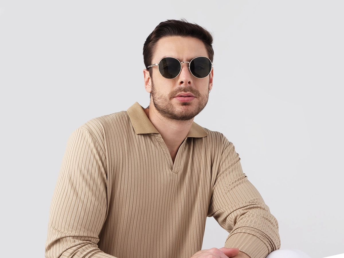 Champagne Gold Round Metal Sunglasses | Specscart-41