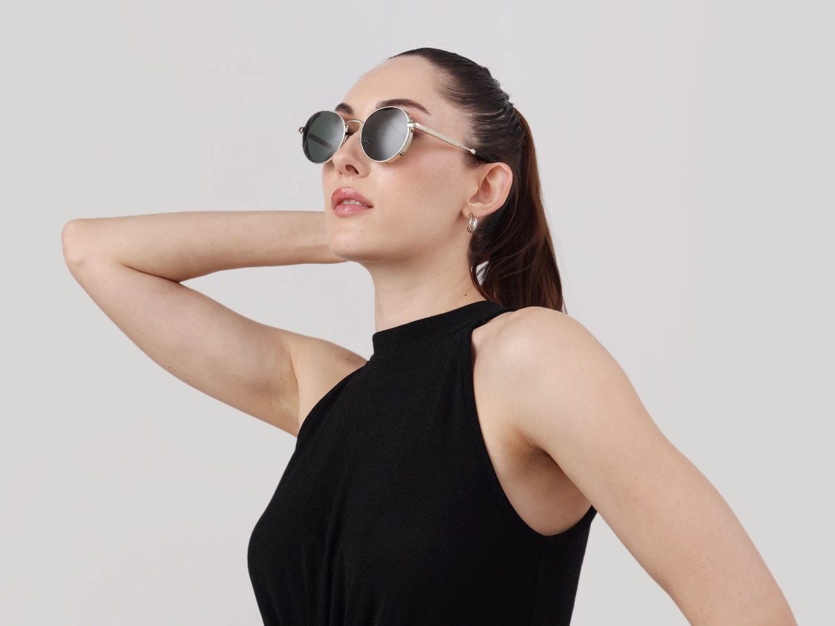 Champagne Gold Round Metal Sunglasses | Specscart-53