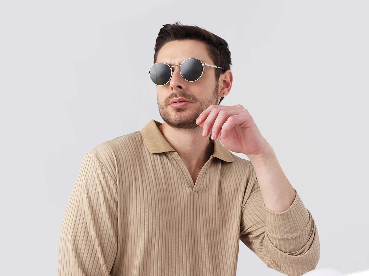 Champagne Gold Round Metal Sunglasses | Specscart-42