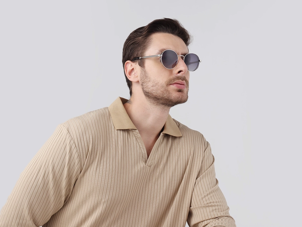 Silver Metal Round Sunglasses | Specscart-42