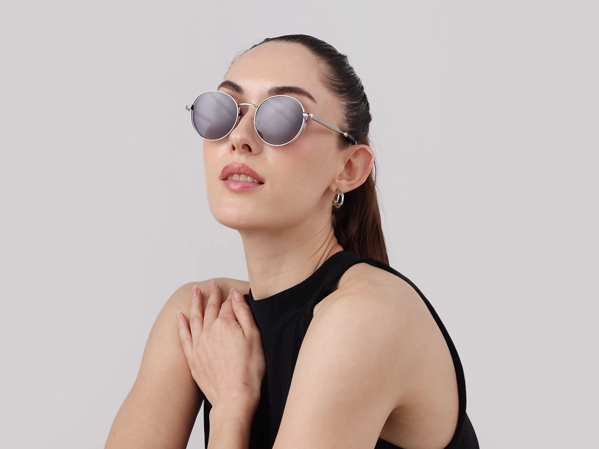 Silver Metal Round Sunglasses | Specscart-52