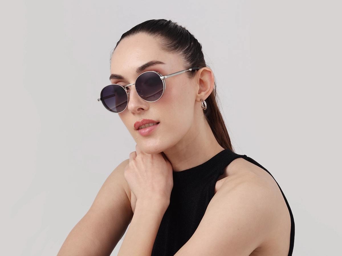Silver Metal Round Sunglasses | Specscart-51