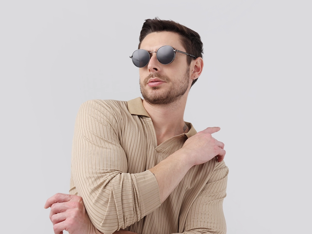Gunmetal Full Rim Round Sunglasses | Specscart-42
