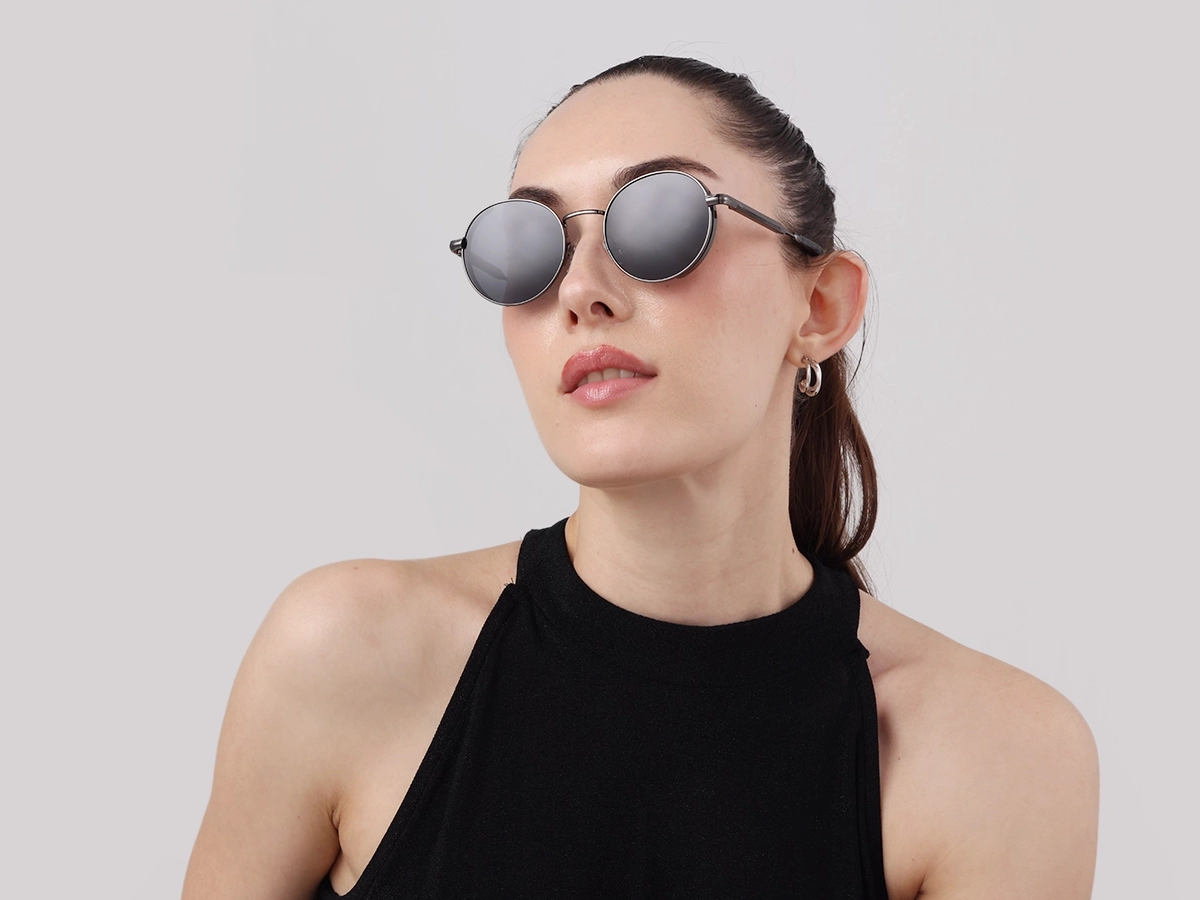 Gunmetal Full Rim Round Sunglasses | Specscart-53