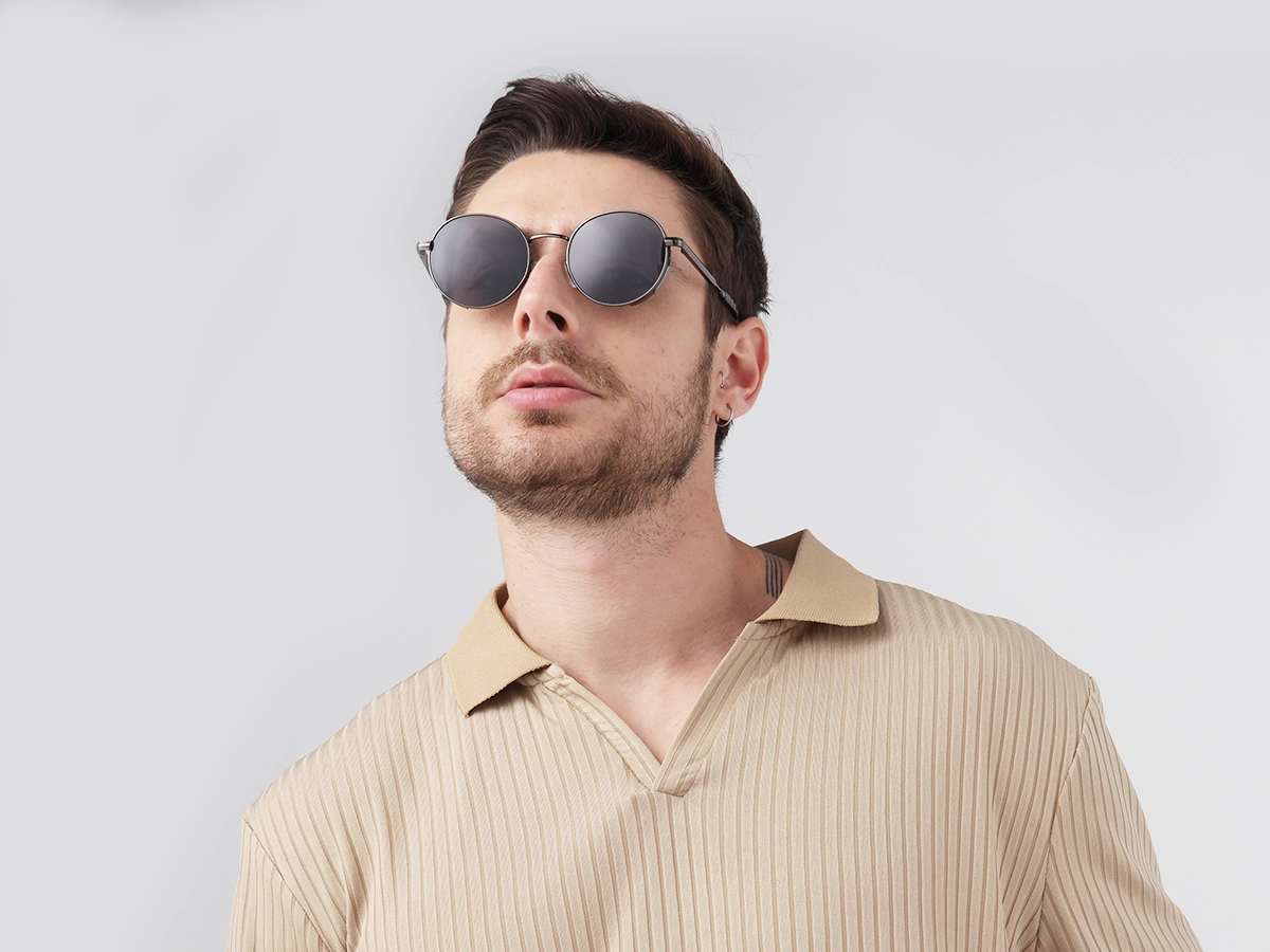 Gunmetal Full Rim Round Sunglasses | Specscart-41