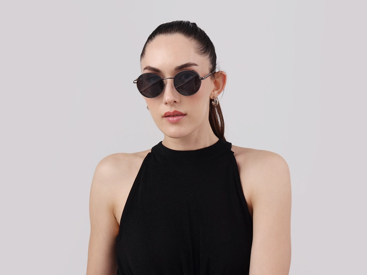 Gunmetal Full Rim Round Sunglasses | Specscart-51