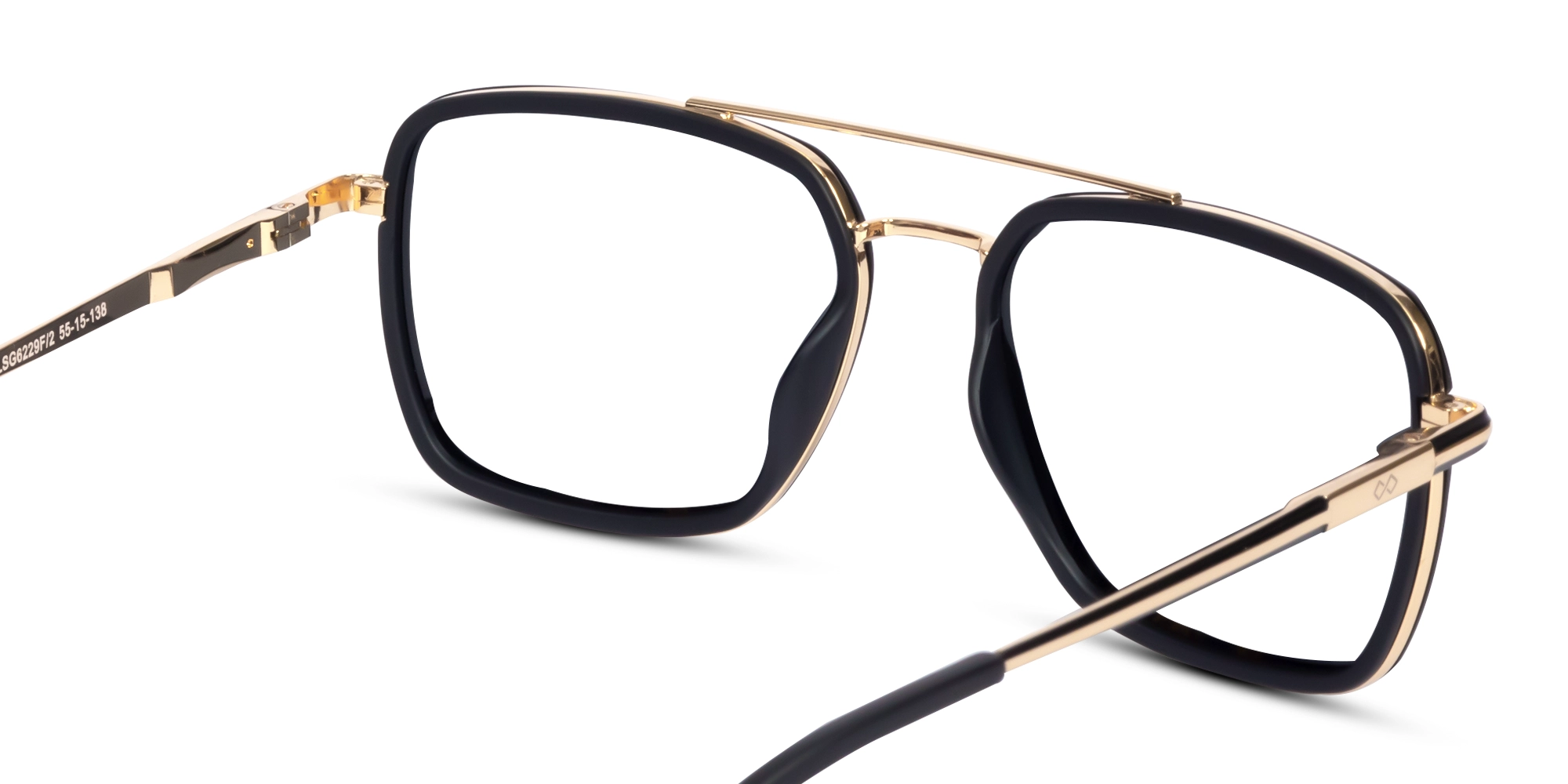 Matte Black & Gold Square Pilot Glasses
