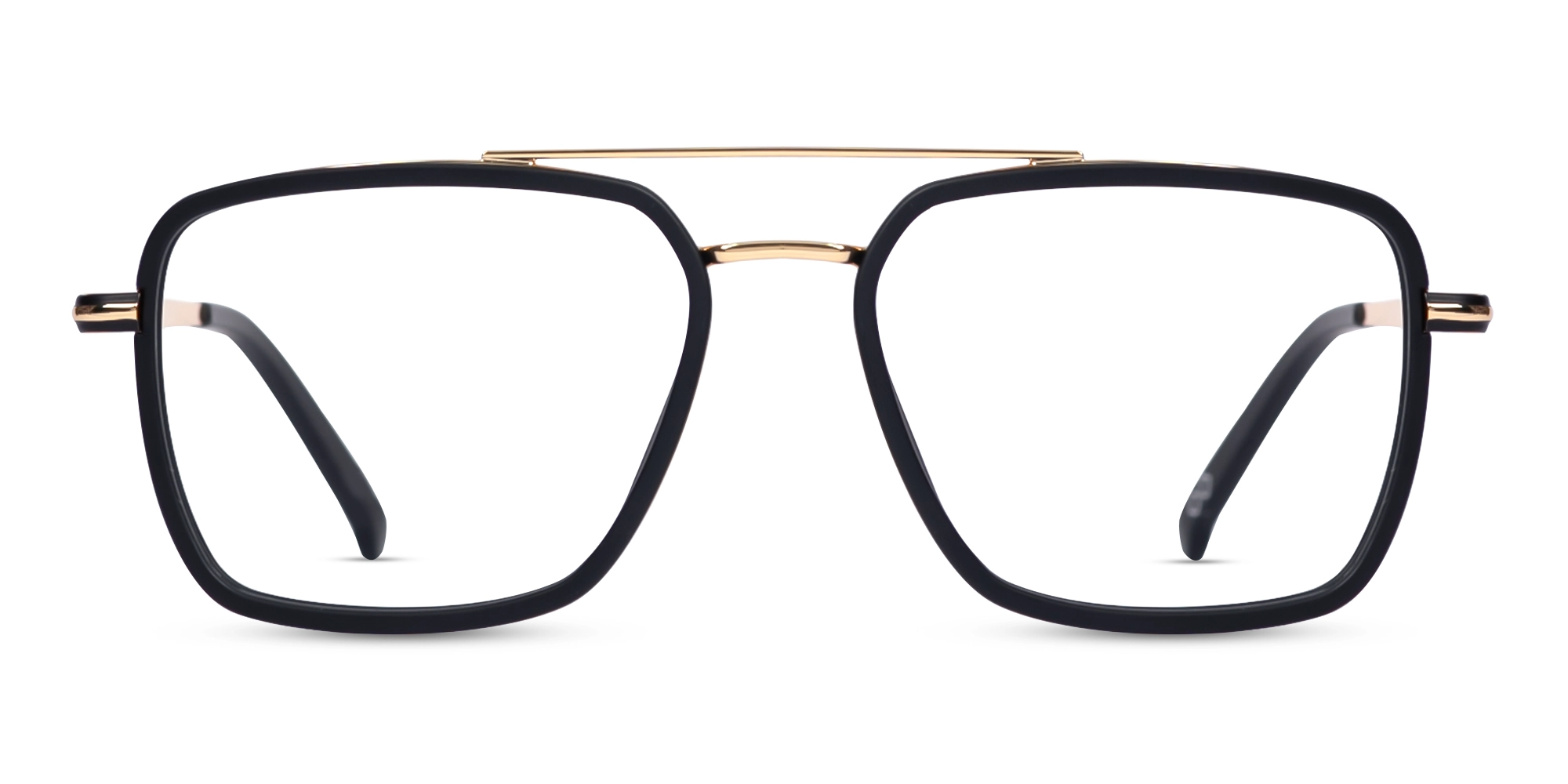 Matte Black & Gold Square Pilot Glasses