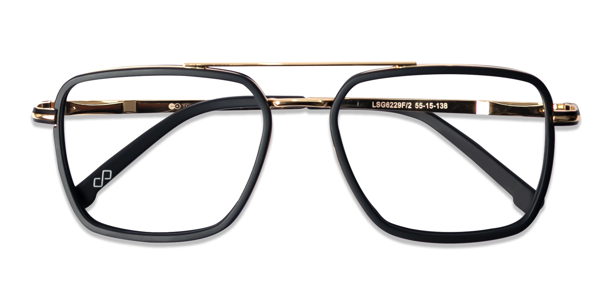 Matte Black & Gold Square Pilot Glasses