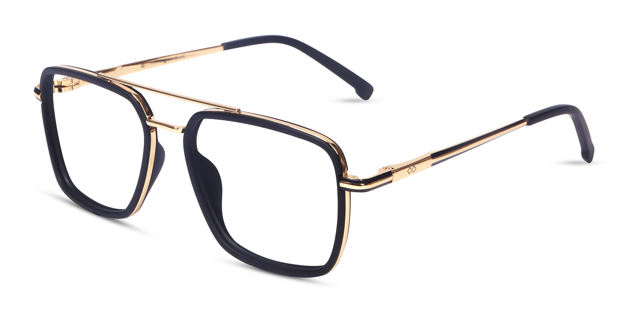 Matte Black & Gold Square Pilot Glasses