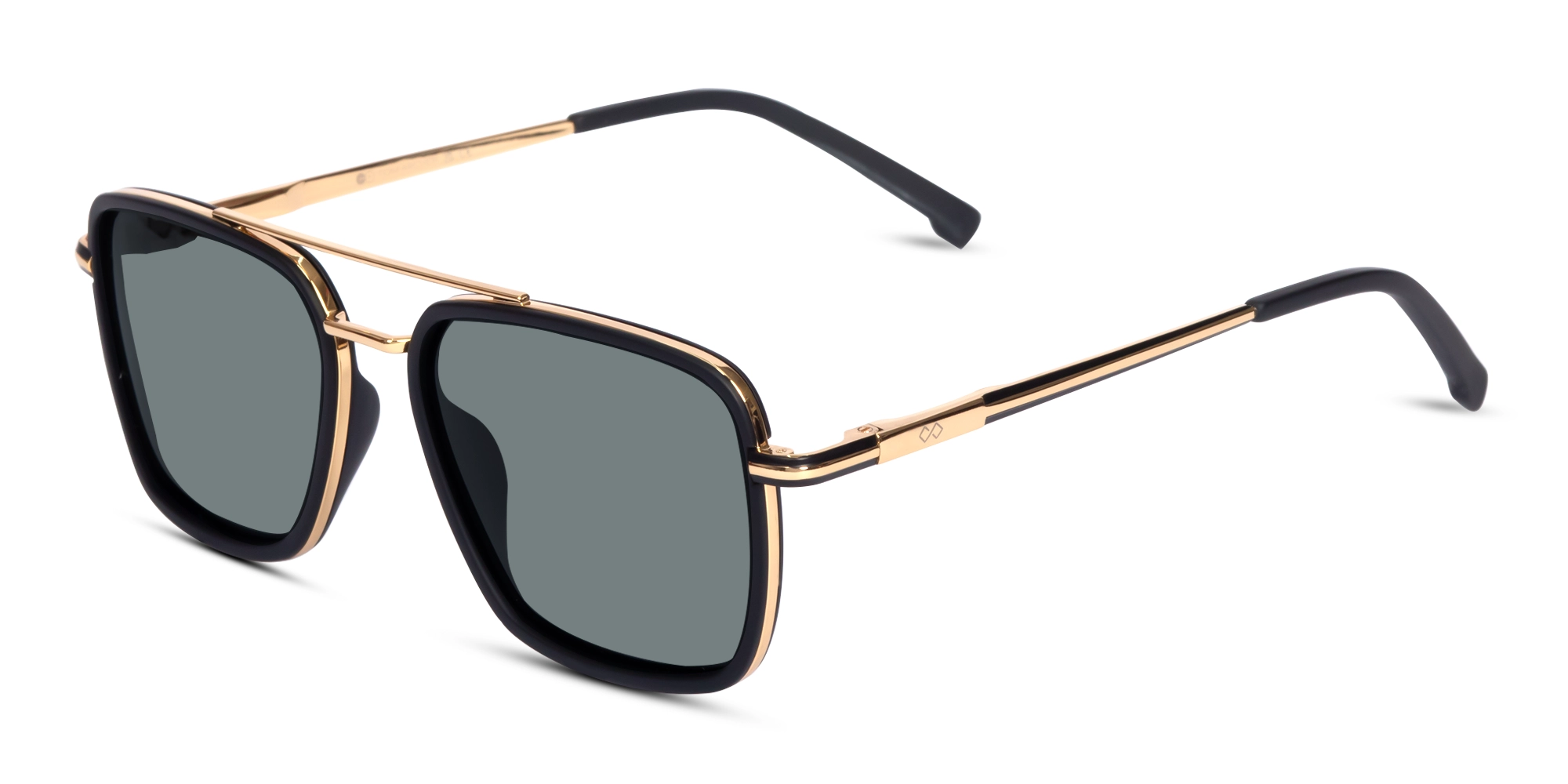 Matte Black & Gold Square Pilot Sunglasses 3