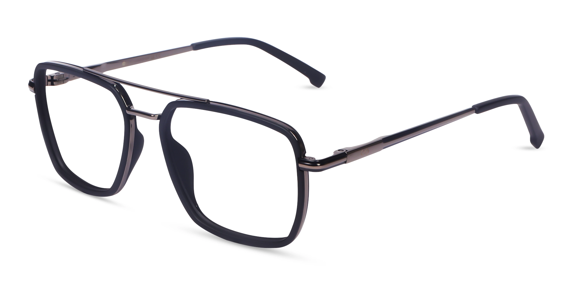 Matte Black & Gunmetal Square Pilot Glasses