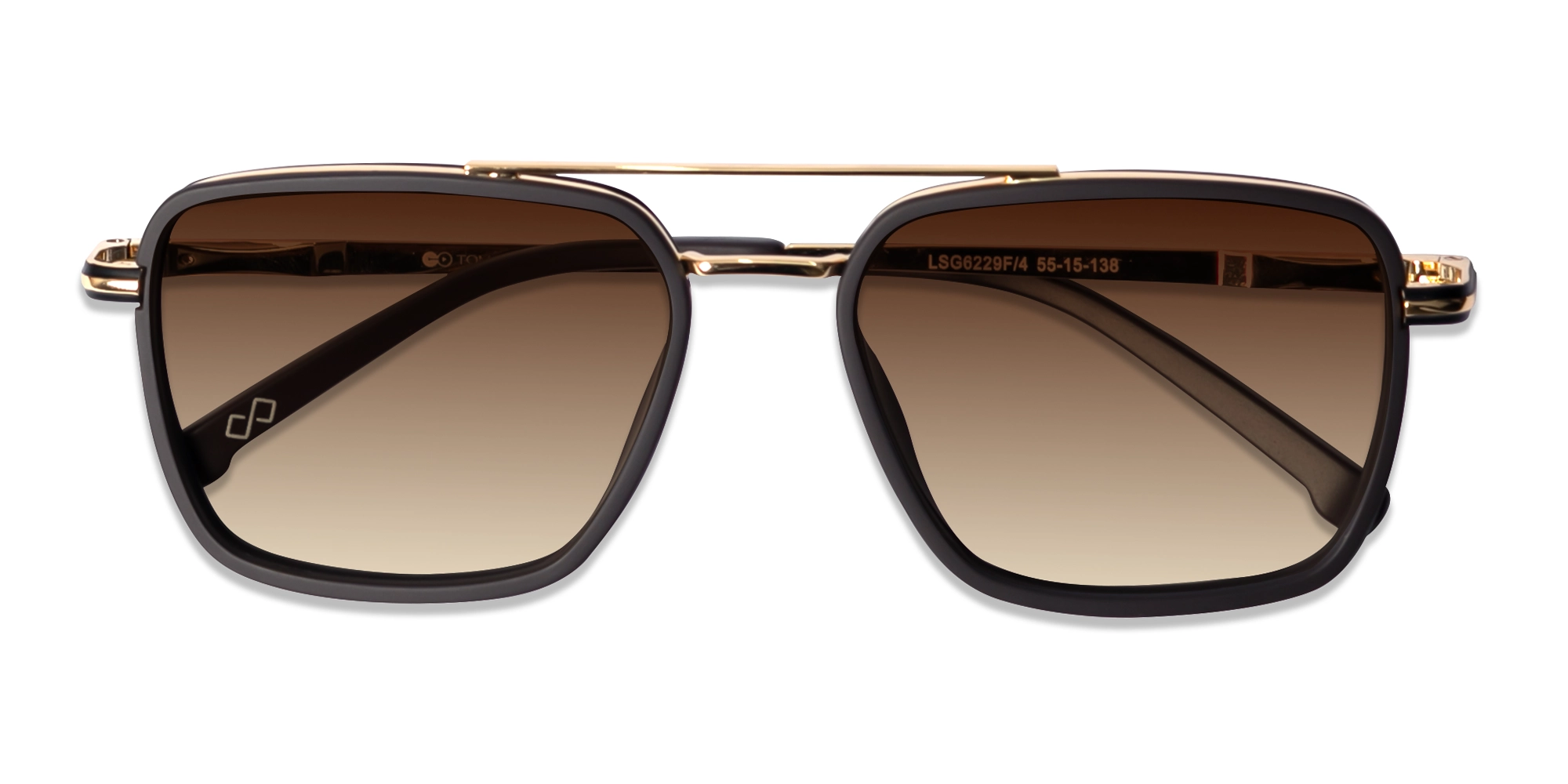 Matte Brown & Gold Square Pilot Sunglasses 6