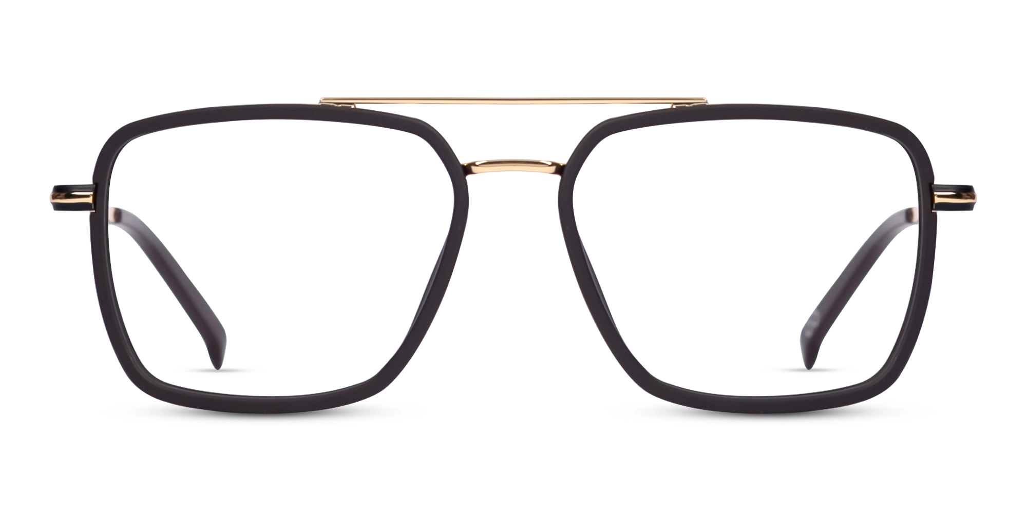 Matte Brown & Gold Square Pilot Glasses