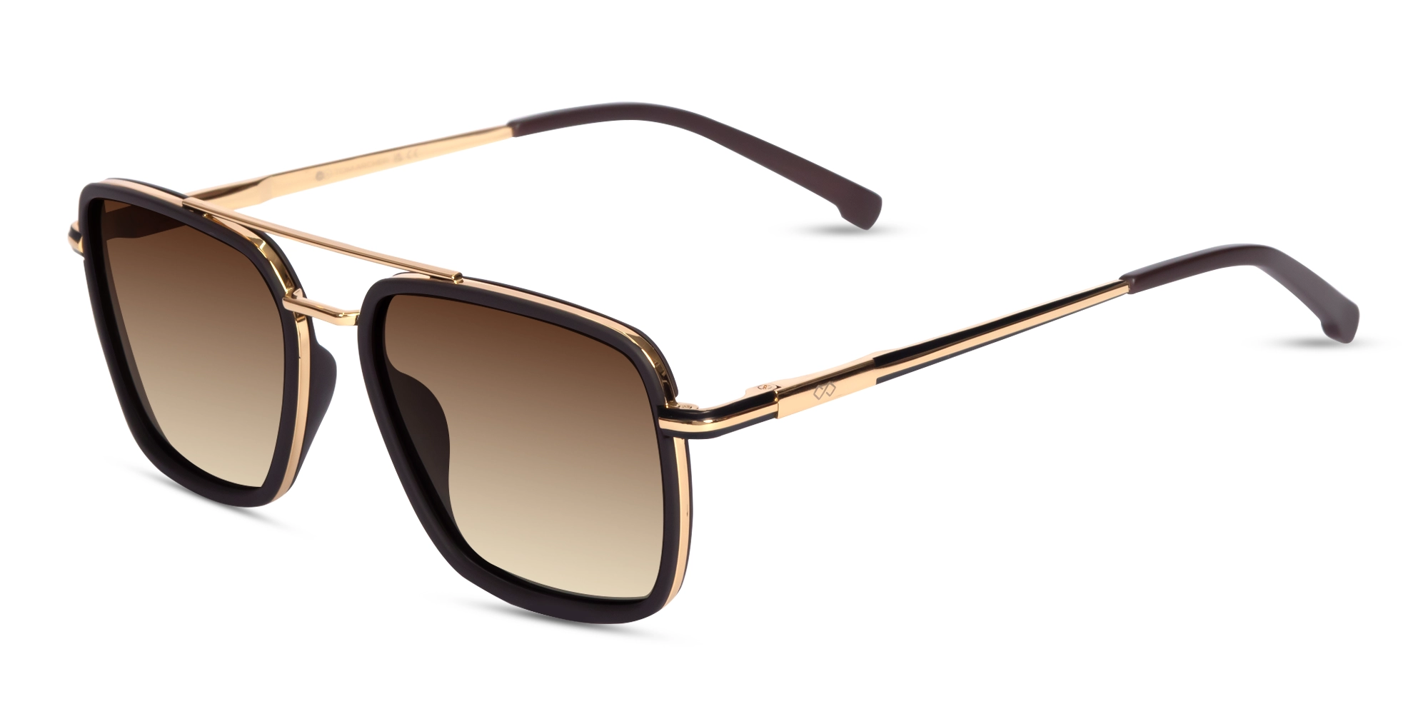 Matte Brown & Gold Square Pilot Sunglasses 3