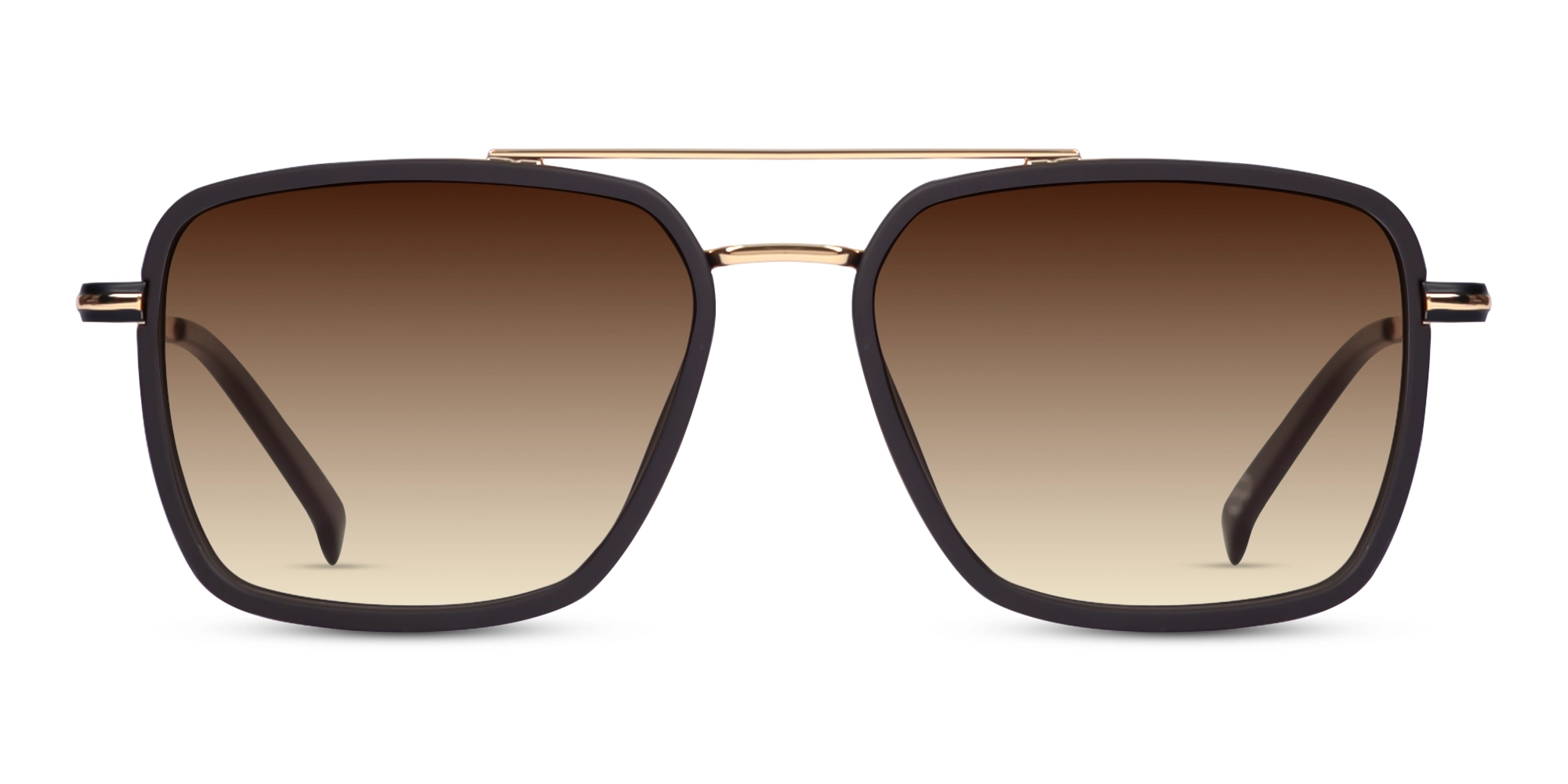 Matte Brown & Gold Square Pilot Sunglasses 1