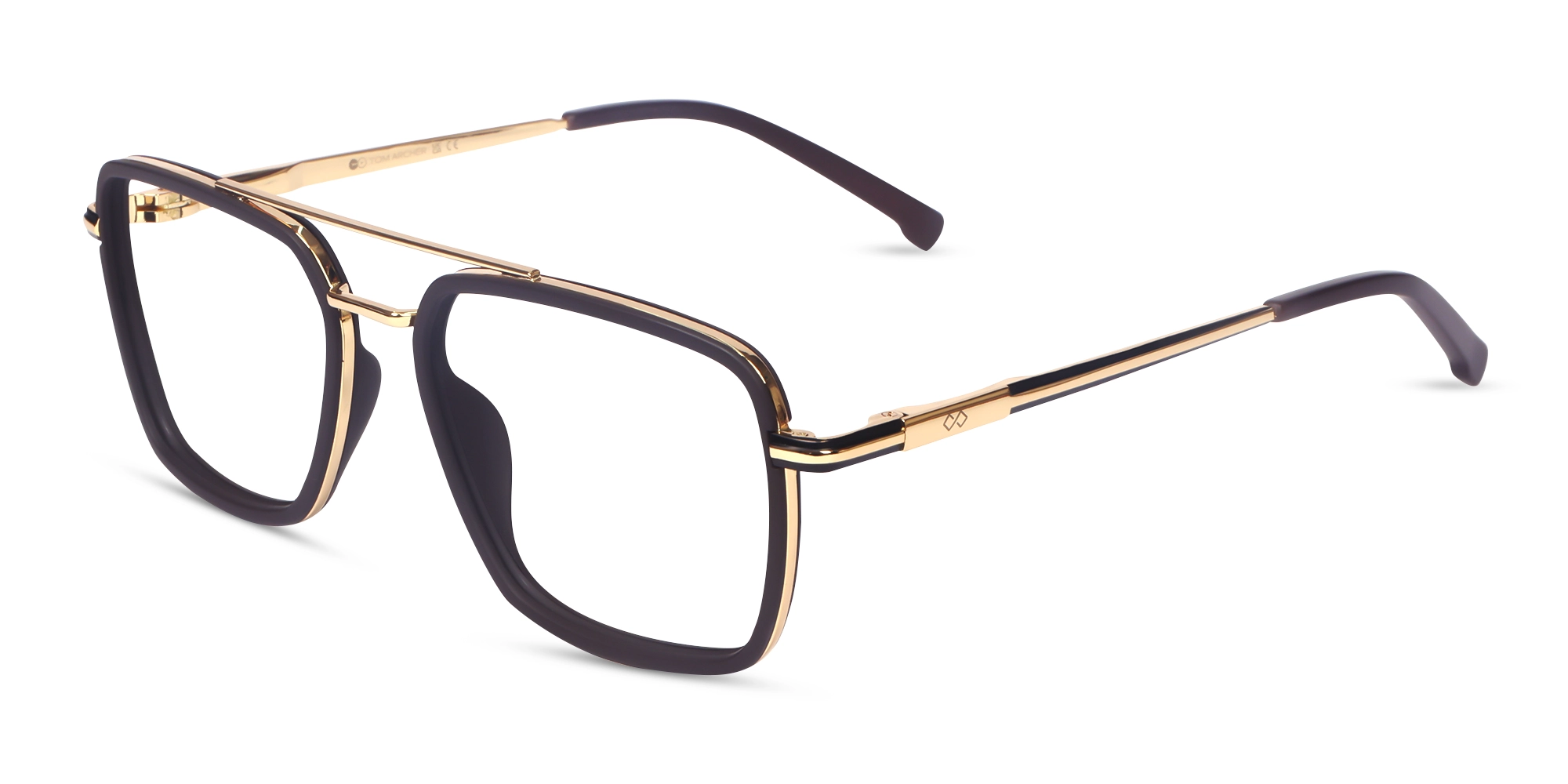Matte Brown & Gold Square Pilot Glasses