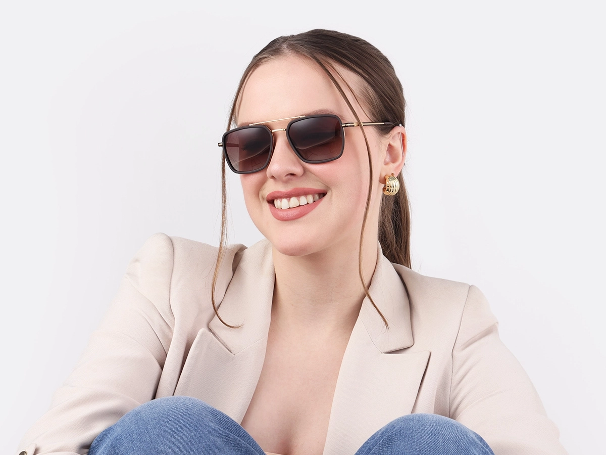 Matte Brown & Gold Square Pilot Sunglasses 52