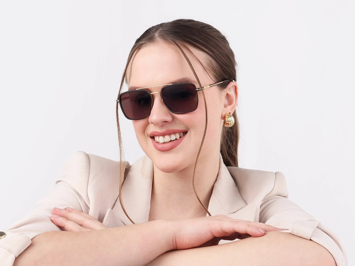 Matte Brown & Gold Square Pilot Sunglasses 51