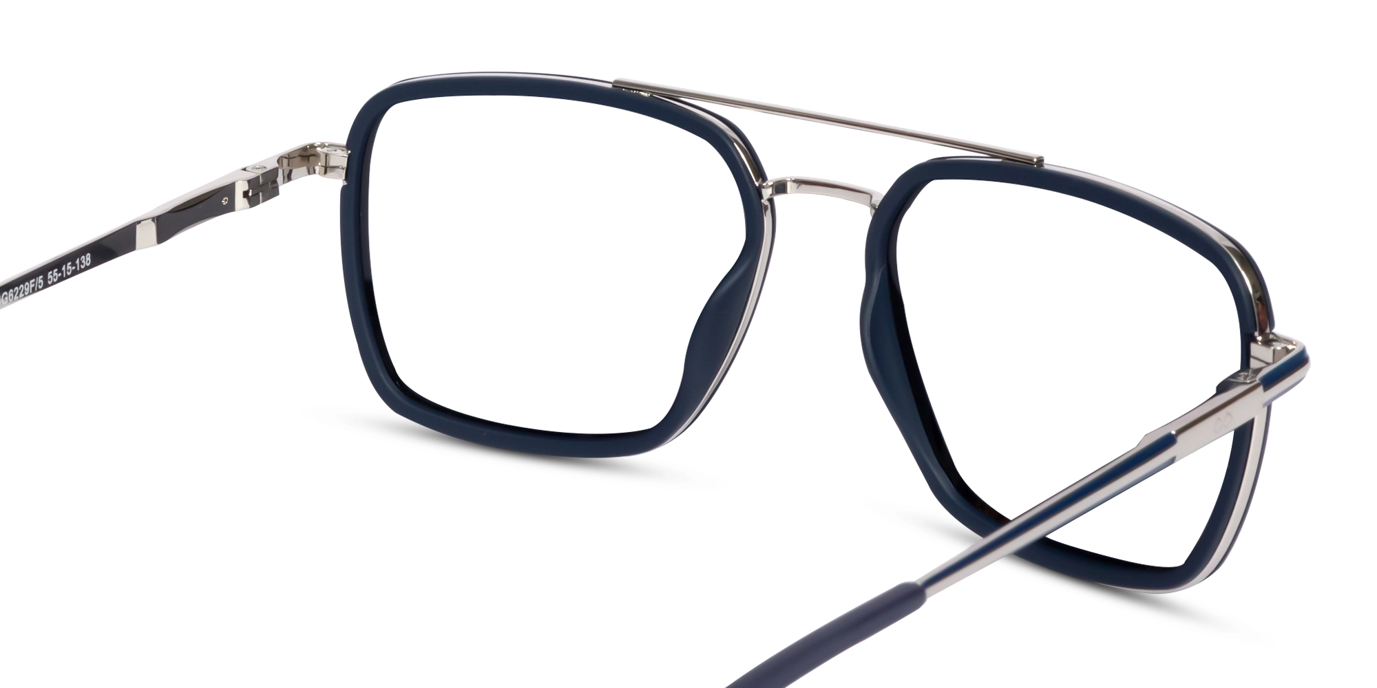 Matte Blue & Silver Square Pilot Glasses