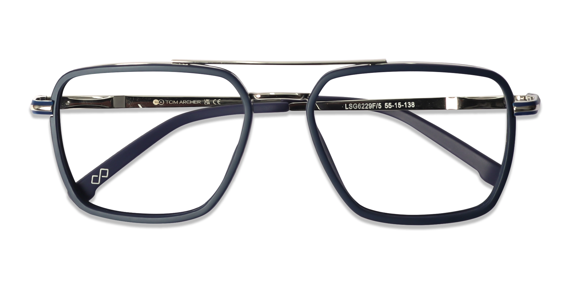 Matte Blue & Silver Square Pilot Glasses
