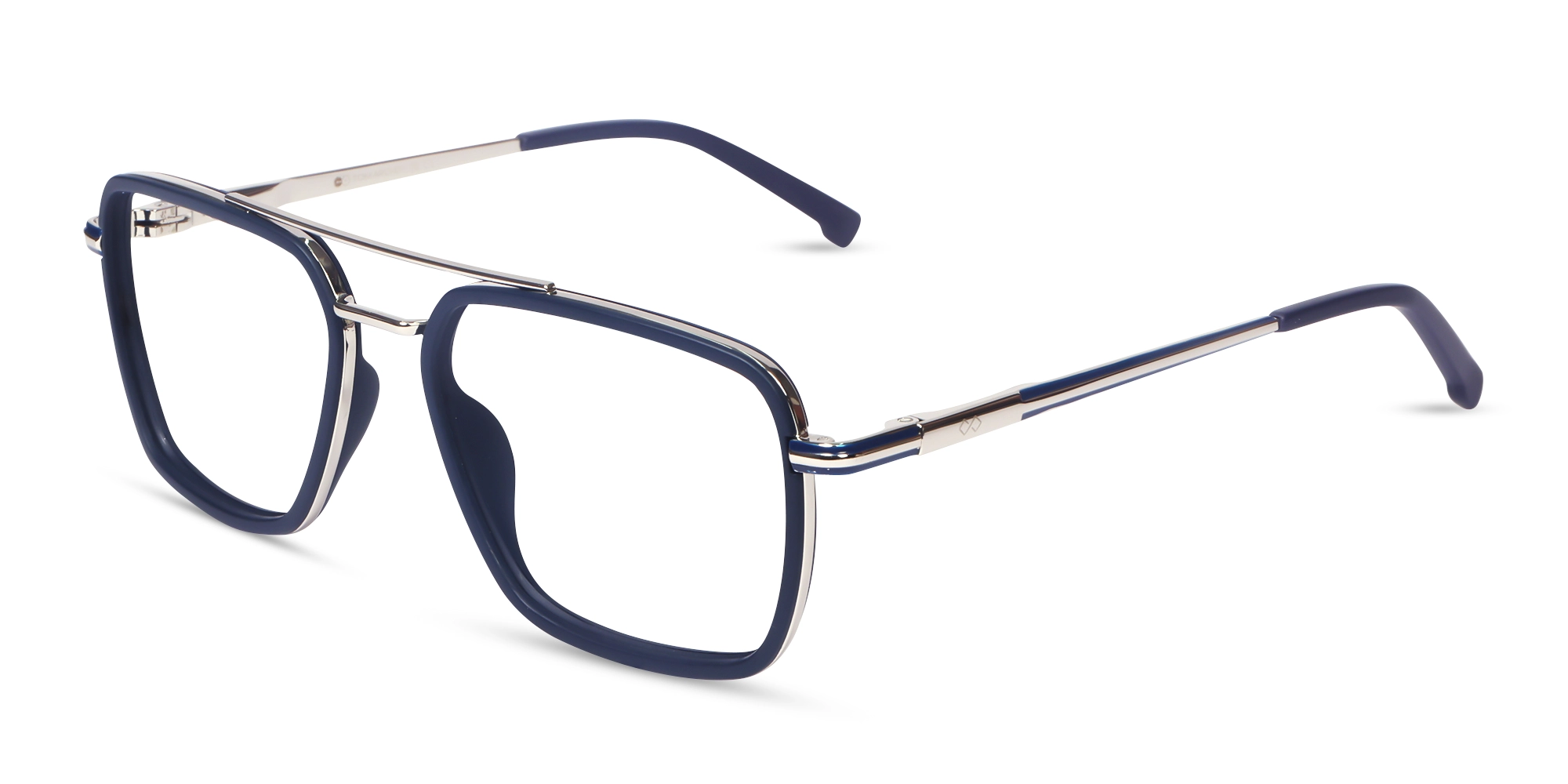 Matte Blue & Silver Square Pilot Glasses
