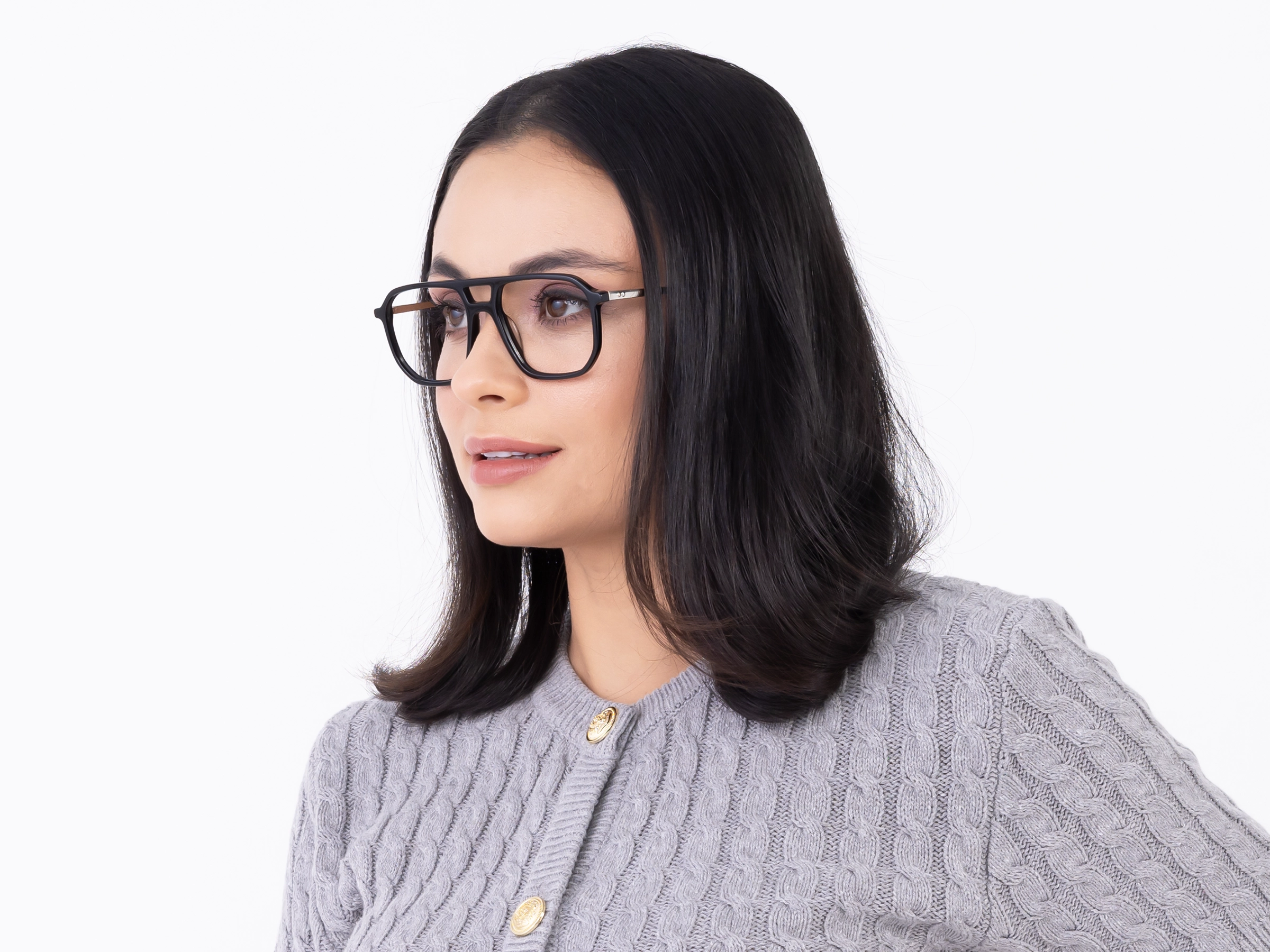 Black Acetate Double Bridge Pilot Glasses