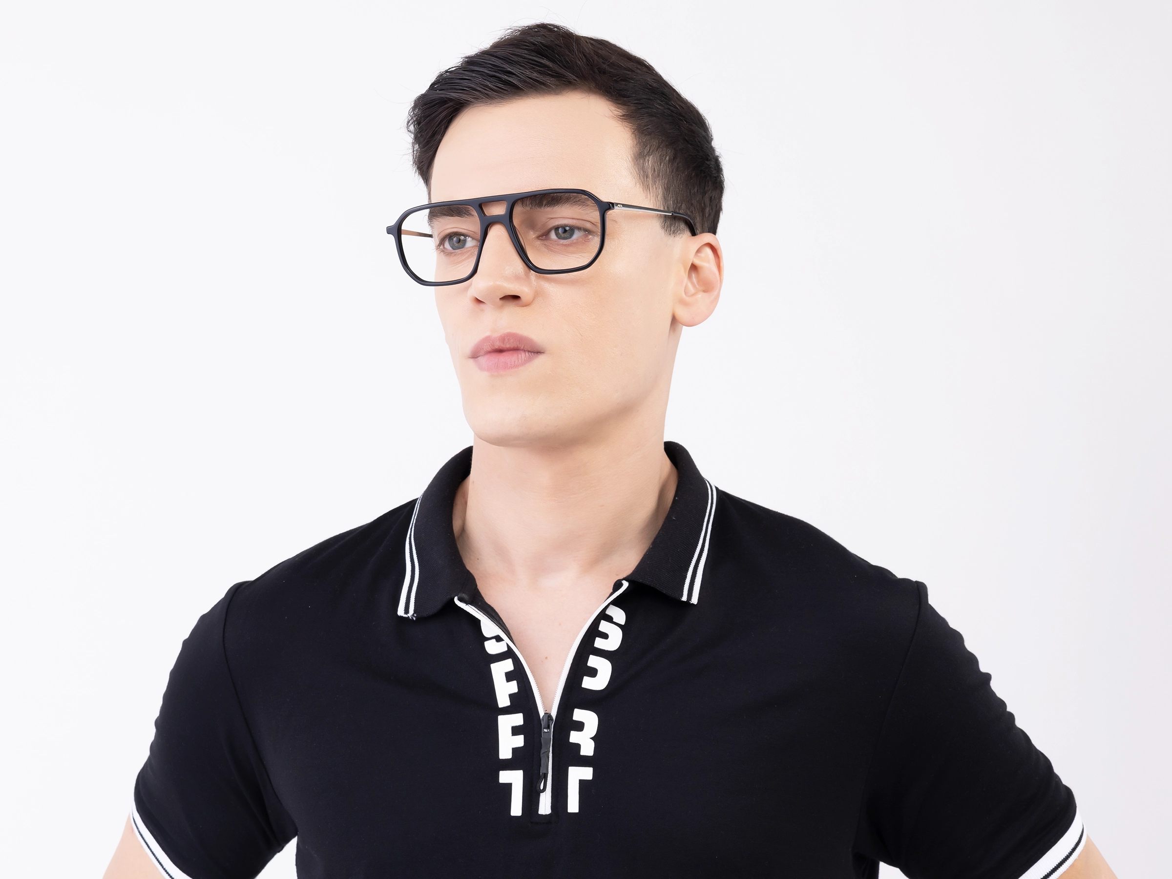 Black Acetate Double Bridge Pilot Glasses