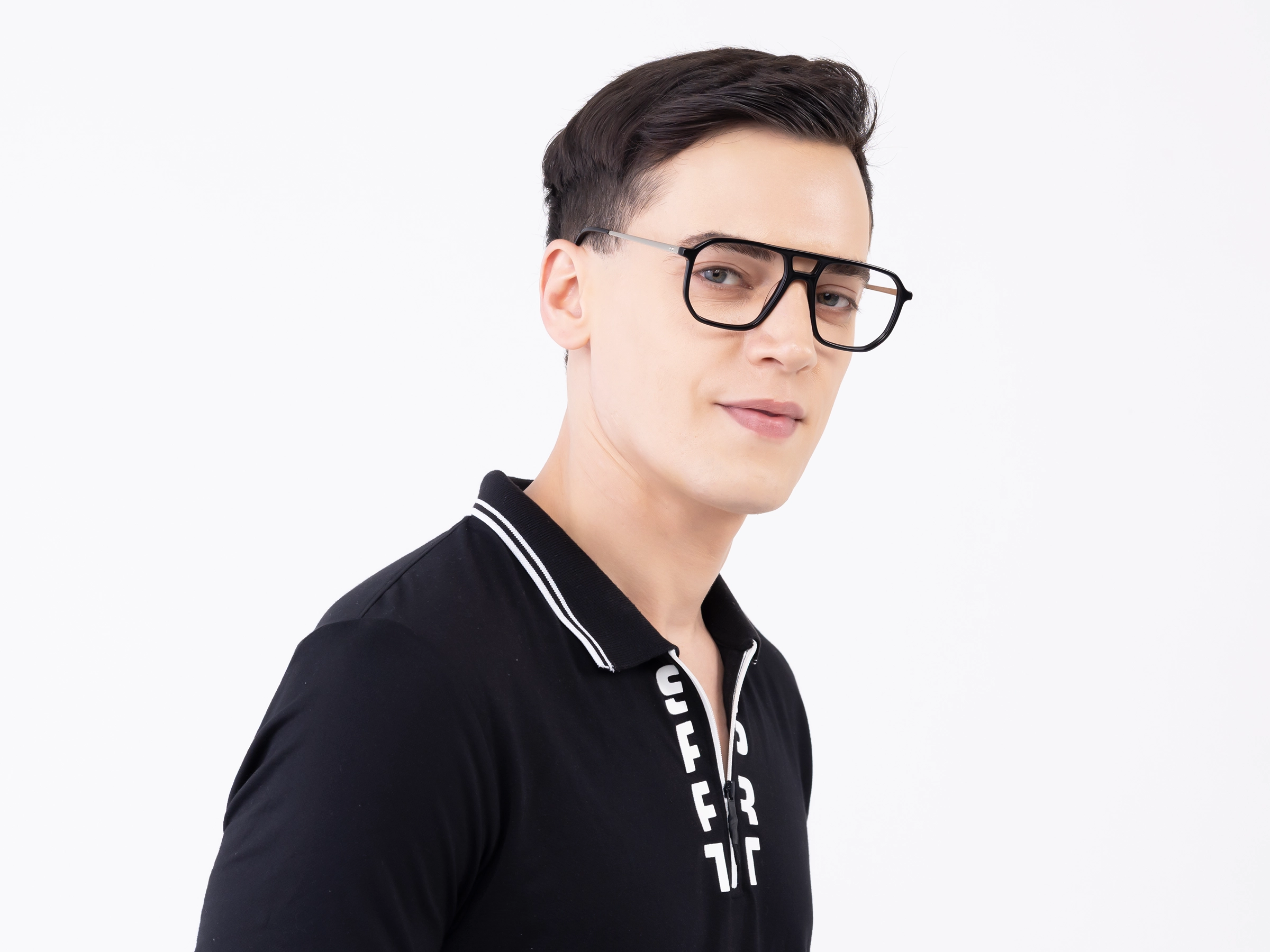 Black Acetate Double Bridge Pilot Glasses