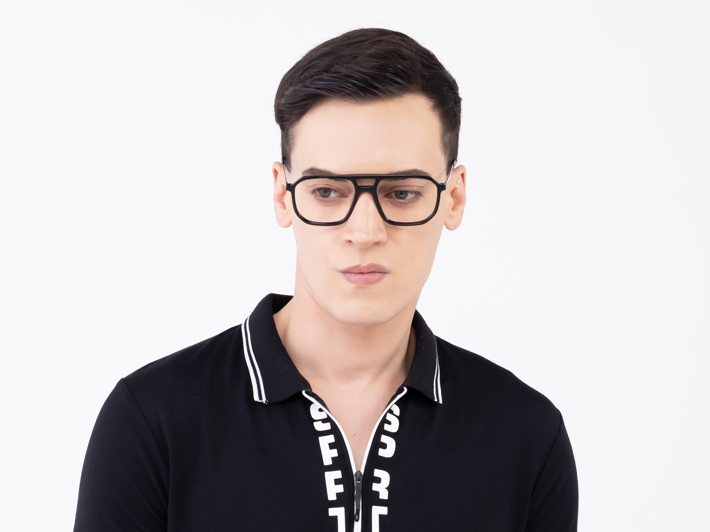 Black Acetate Double Bridge Pilot Glasses