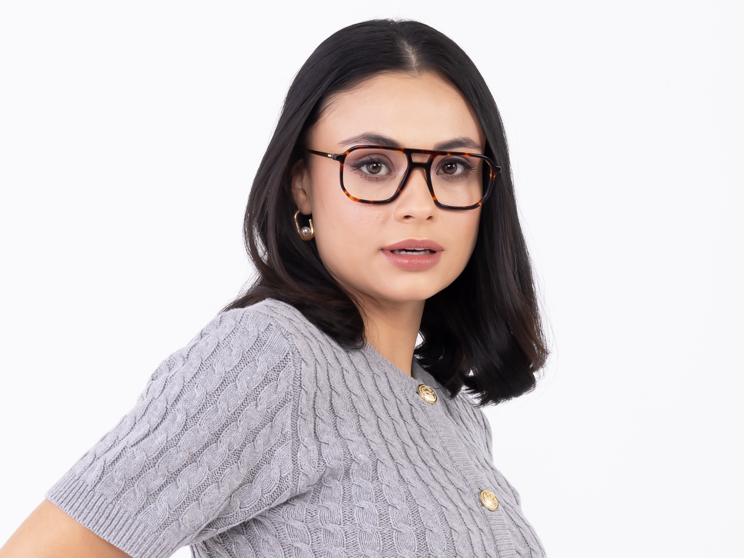 Tortoise Acetate Double Bridge Pilot Glasses