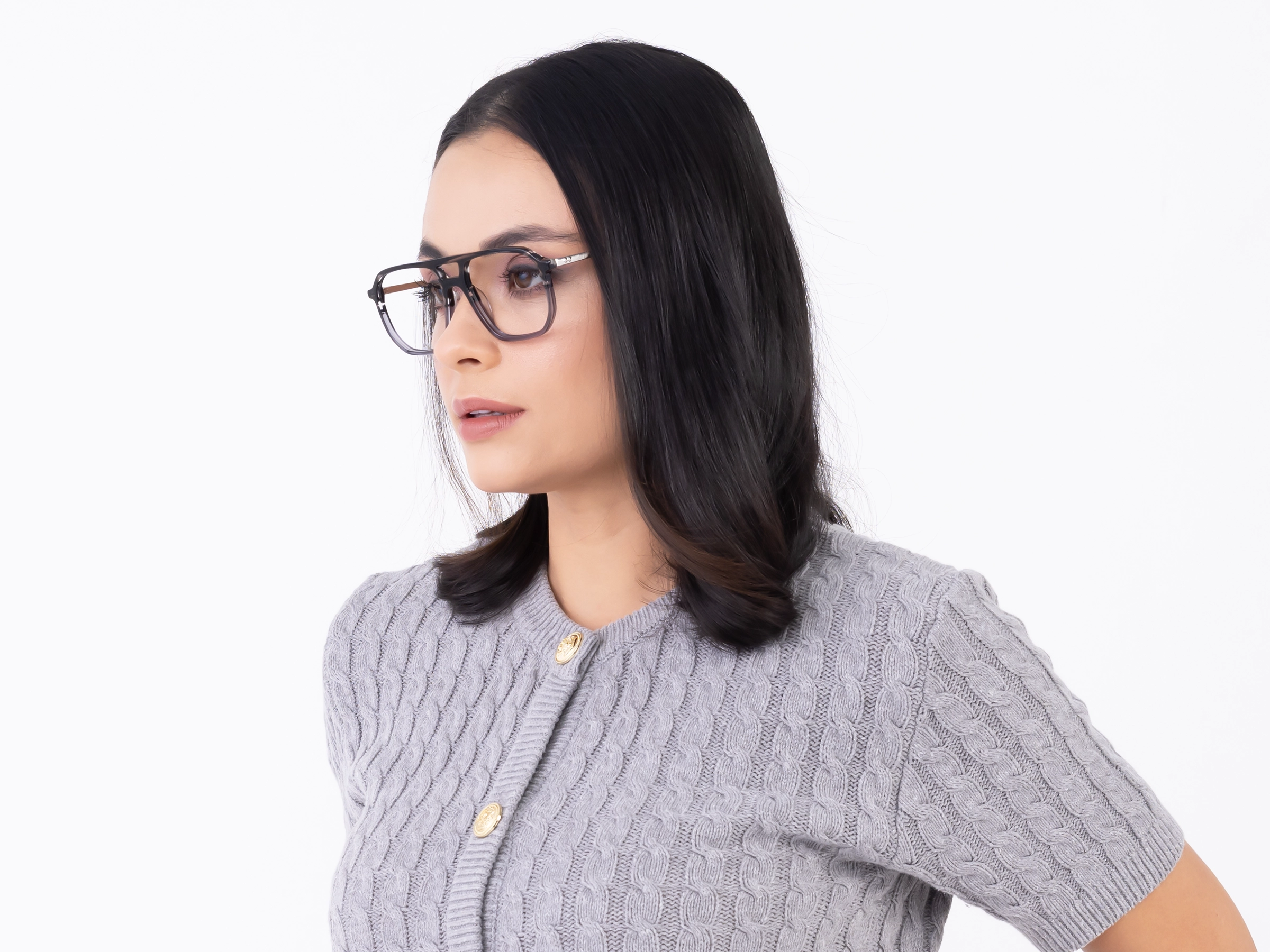 Crystal Black & Crystal Grey Pilot Eyeglasses