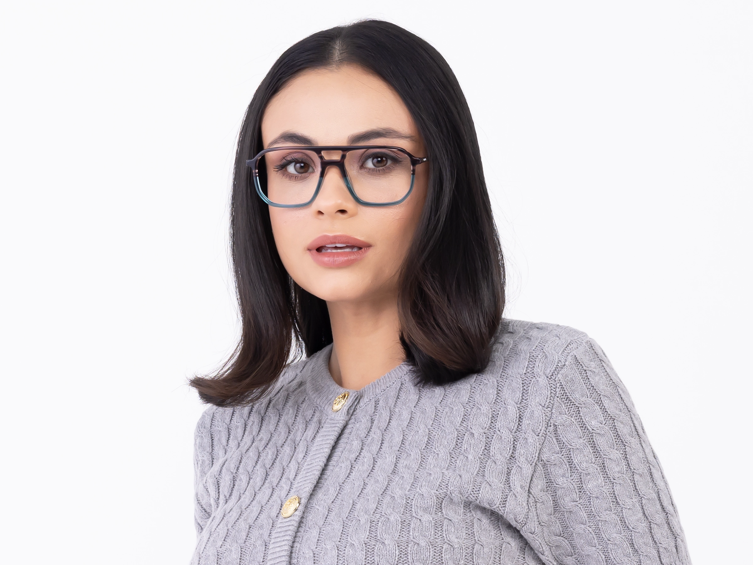 Brown Marble & Crystal Teal Pilot Eyeglasses