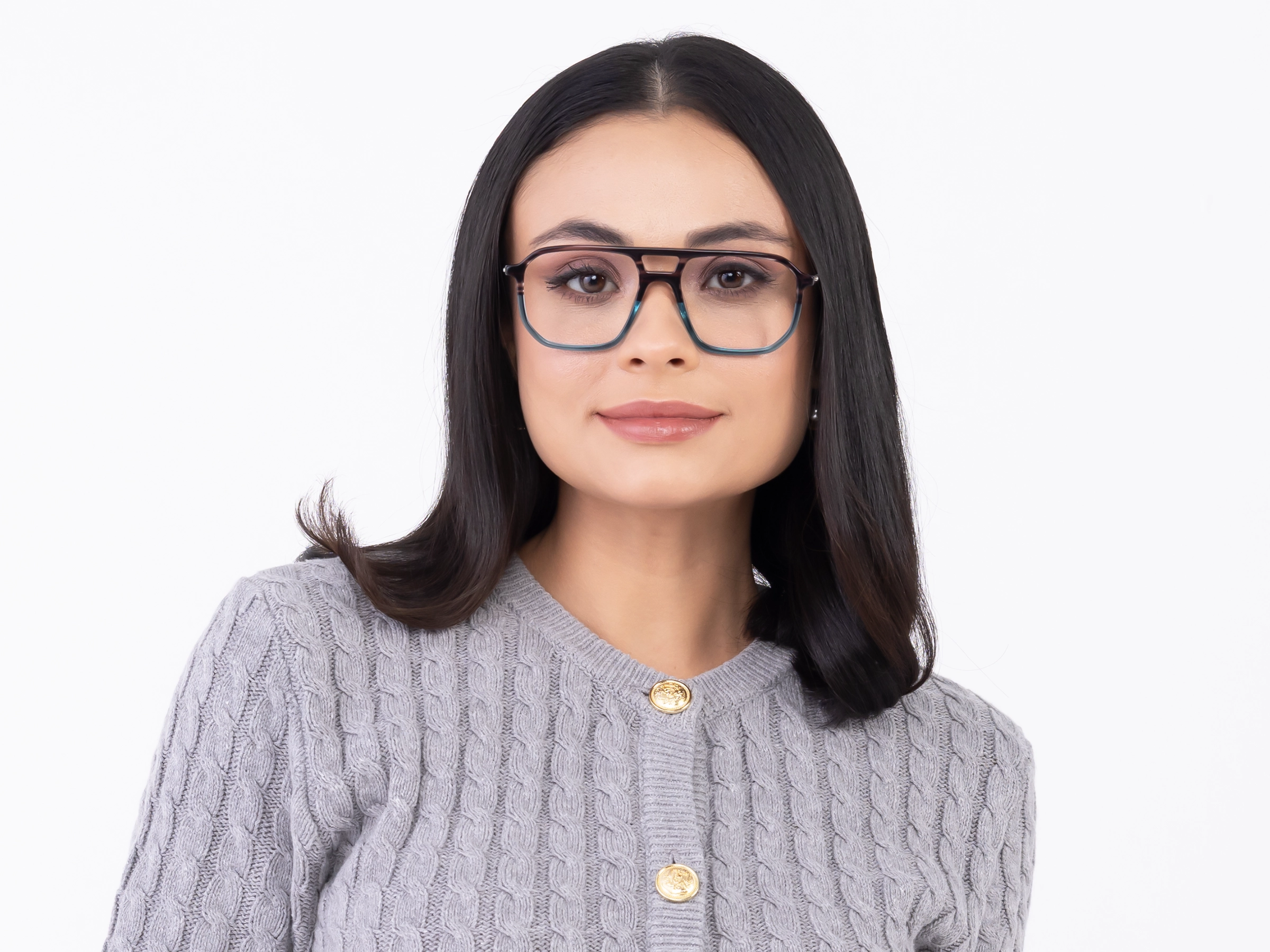 Brown Marble & Crystal Teal Pilot Eyeglasses