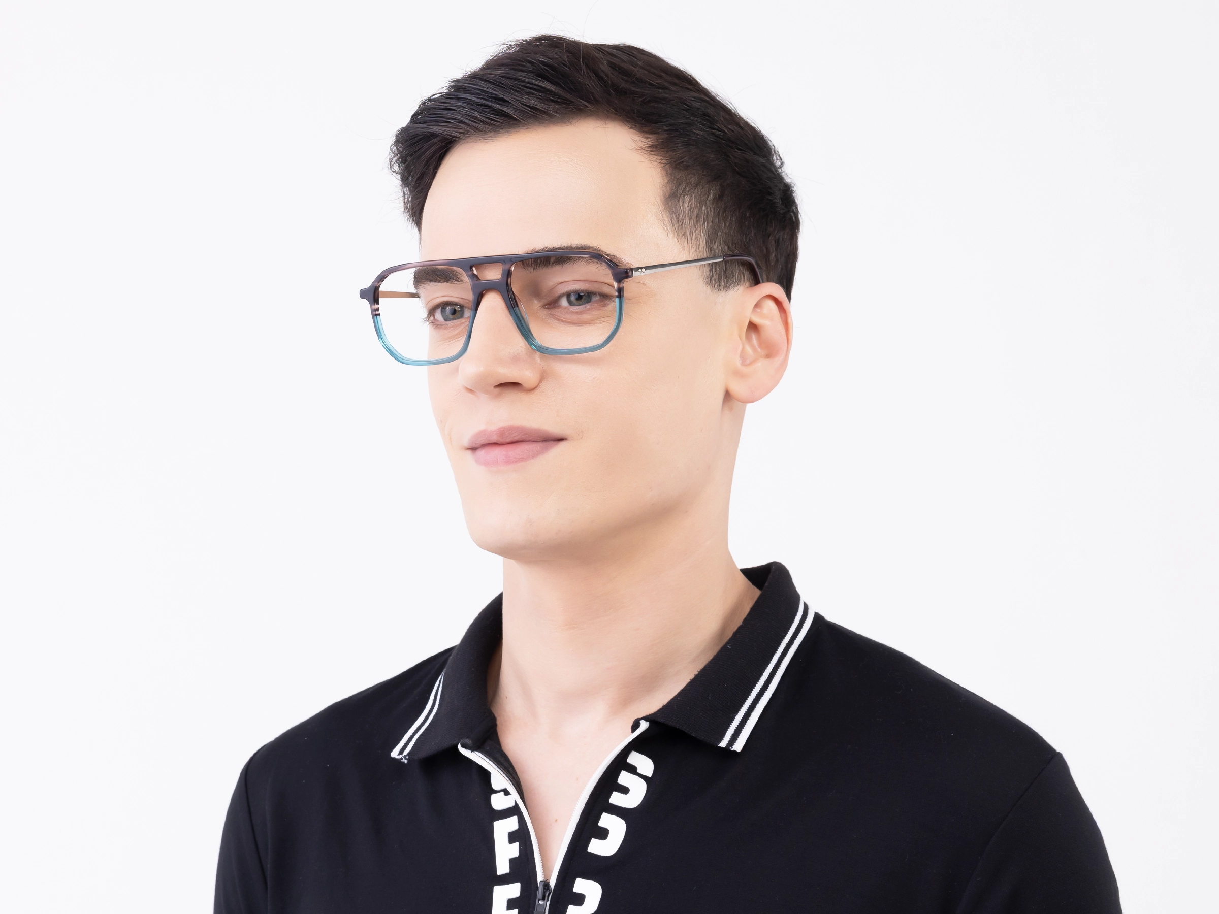 Brown Marble & Crystal Teal Pilot Eyeglasses