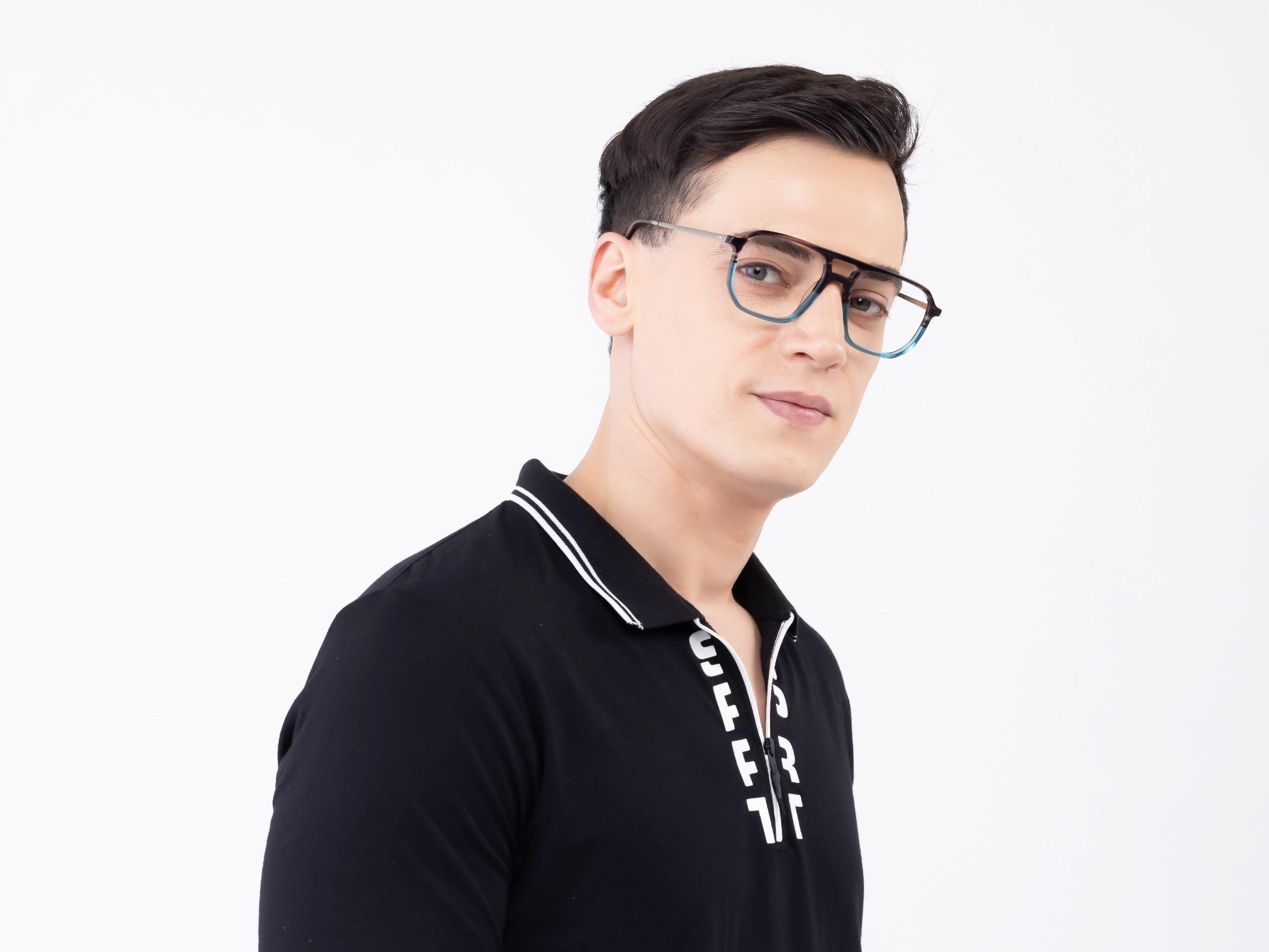 Brown Marble & Crystal Teal Pilot Eyeglasses