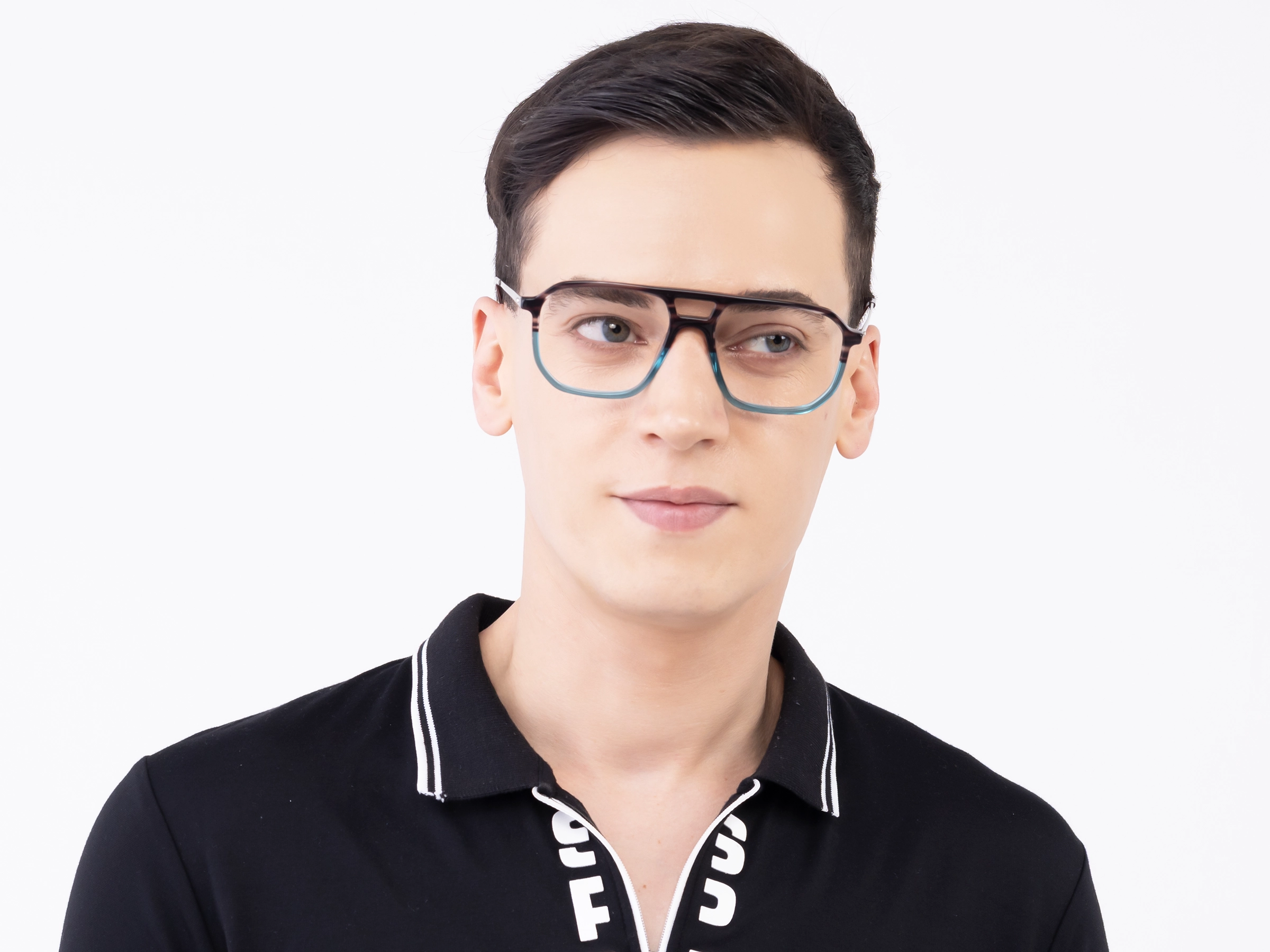 Brown Marble & Crystal Teal Pilot Eyeglasses