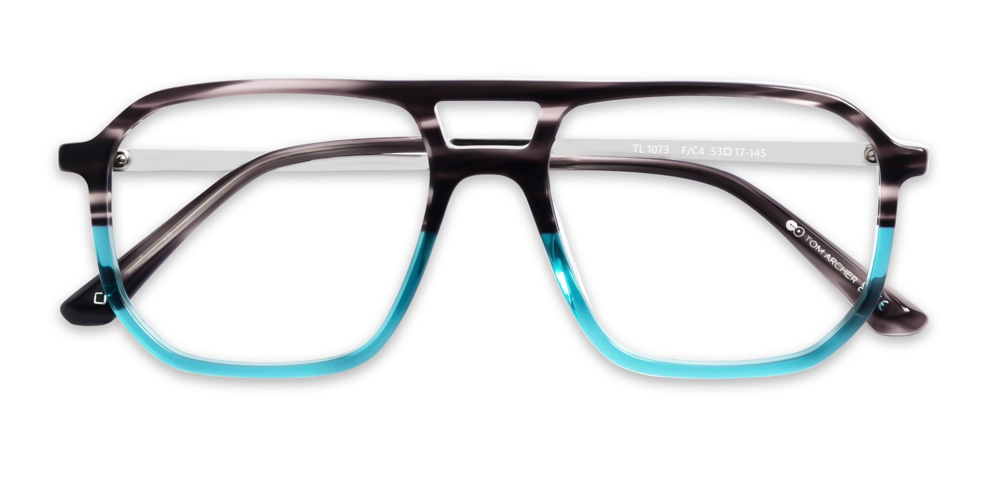 Brown Marble & Crystal Teal Pilot Eyeglasses-