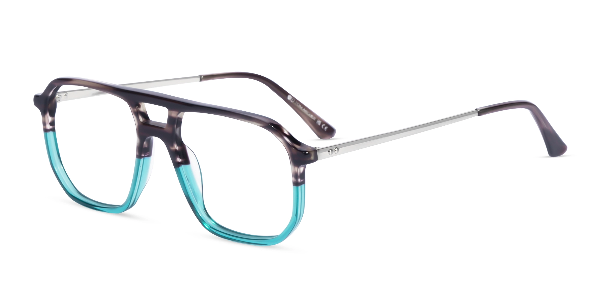 Brown Marble & Crystal Teal Pilot Eyeglasses-3