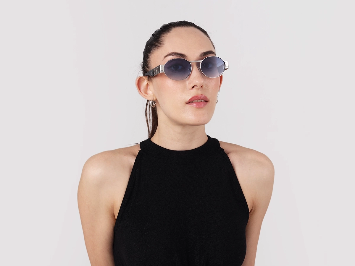 Platinum Silver Metal Oval Sunglasses 51