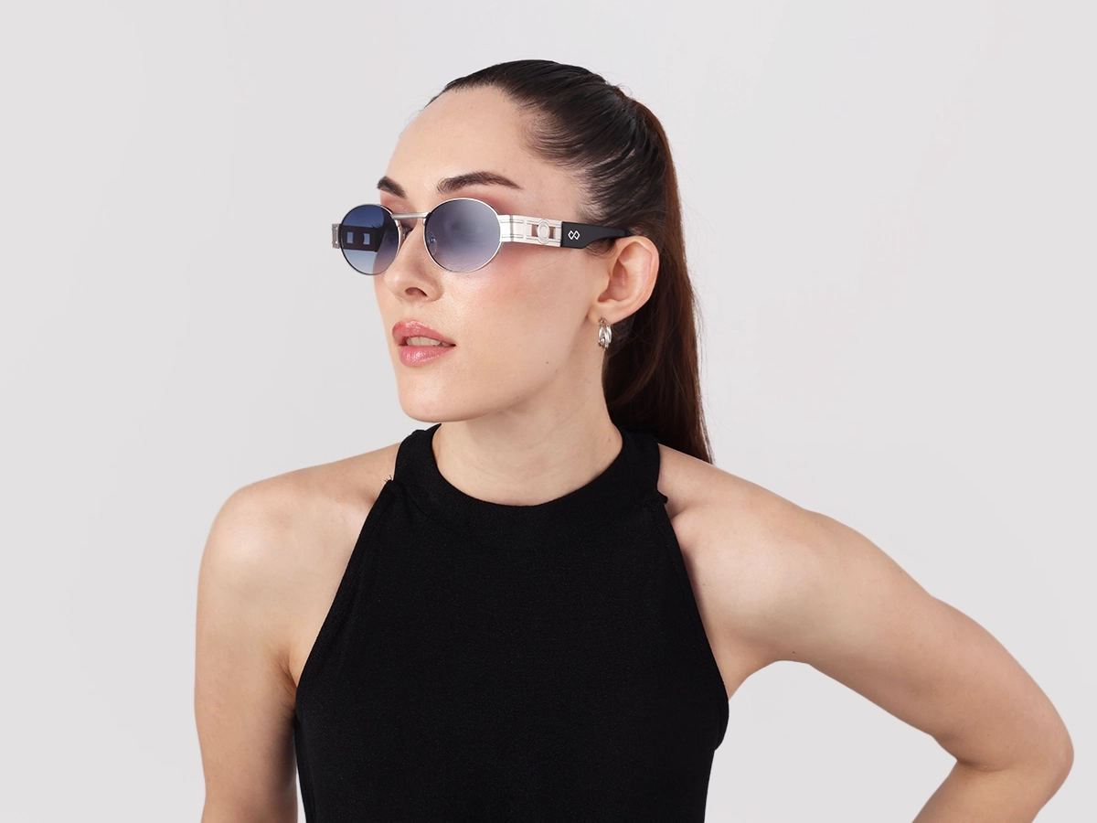 Platinum Silver Metal Oval Sunglasses 52