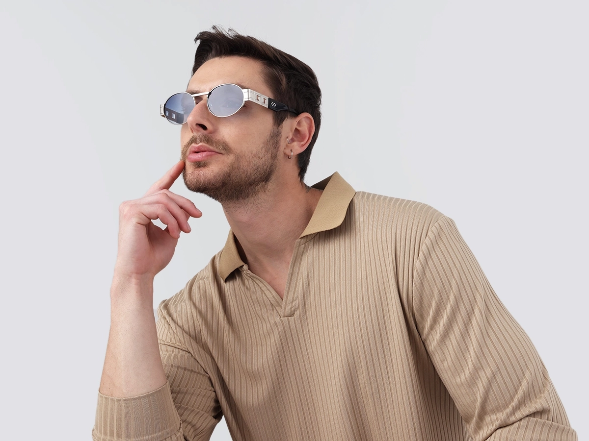 Platinum Silver Metal Oval Sunglasses 41