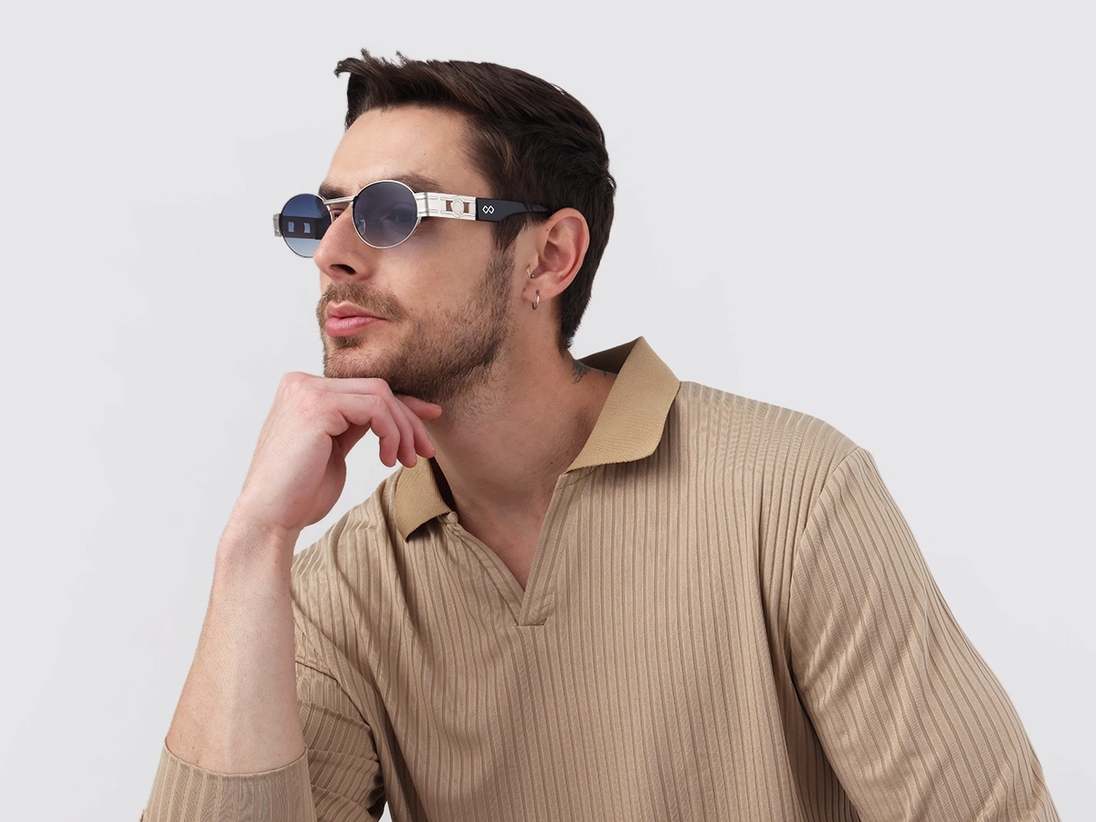 Platinum Silver Metal Oval Sunglasses 42