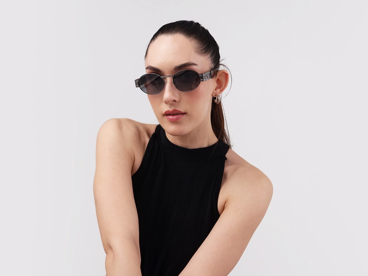 Matte Grey Oval Full Rim Sunglasses 51